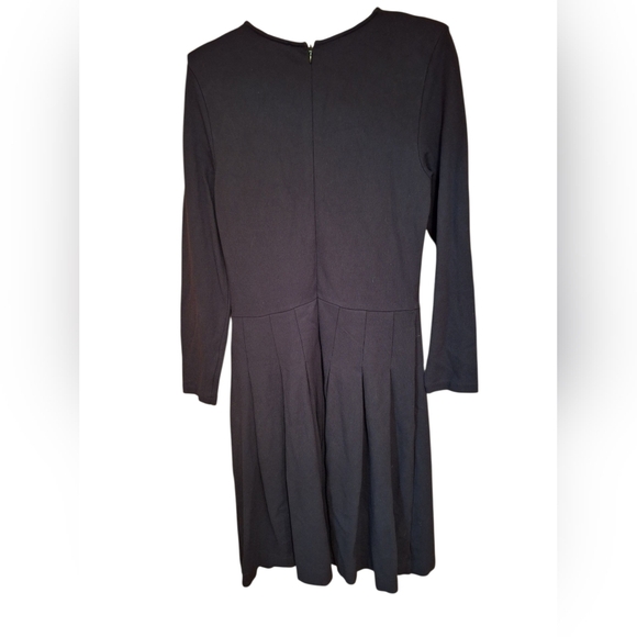 J Crew Ladies Black Dress F8768 Pleated Ponte Size 8 Long Sleeves Slimming - Picture 4 of 6